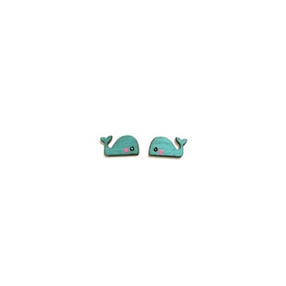 Pierced Earrings - Green Whale