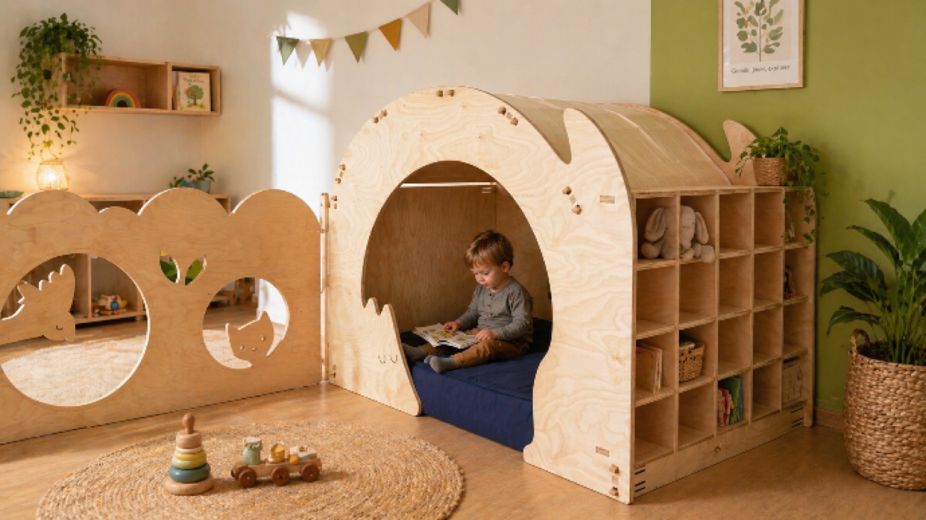 Coin lecture & rangements bas pour une crèche