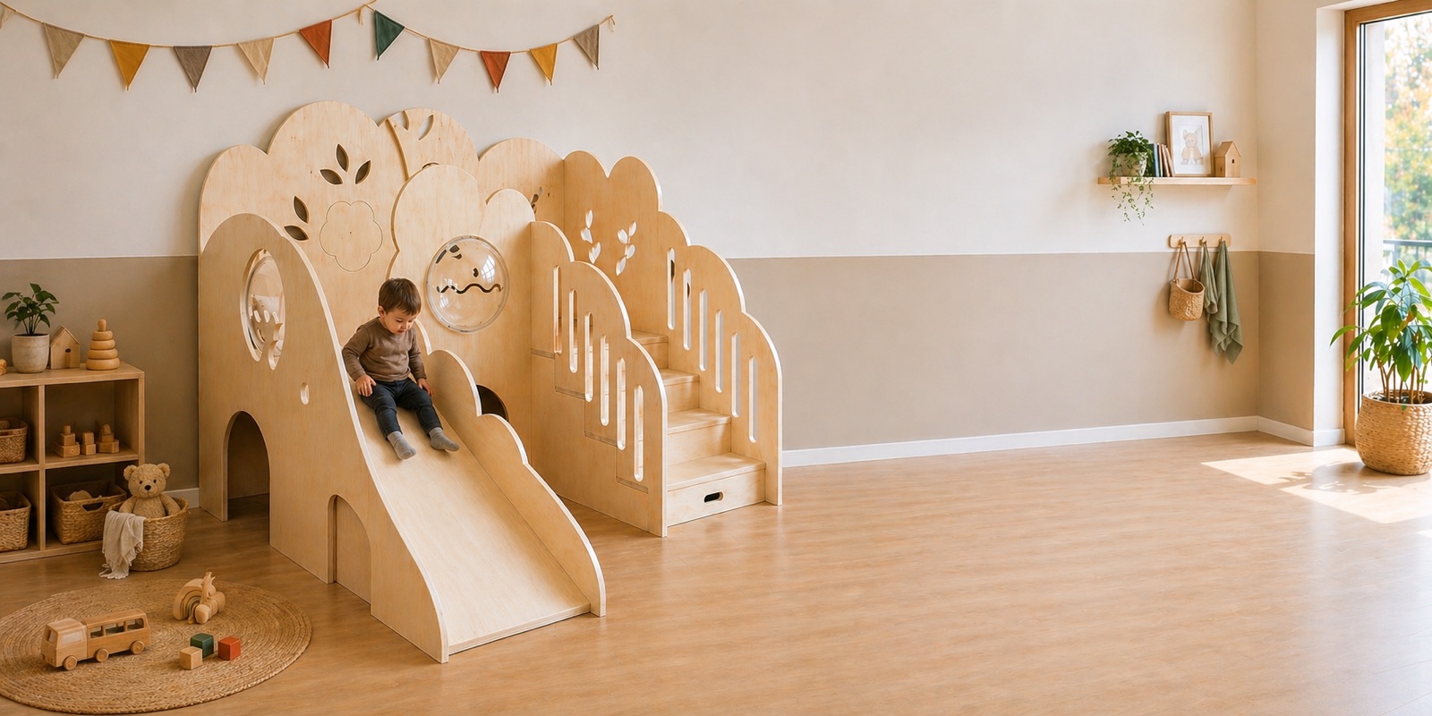 Module de psychomotricité en bois Elysta pour crèche