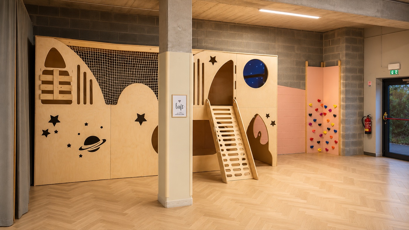 Plaine de jeux en bois sur le thème de l’espace