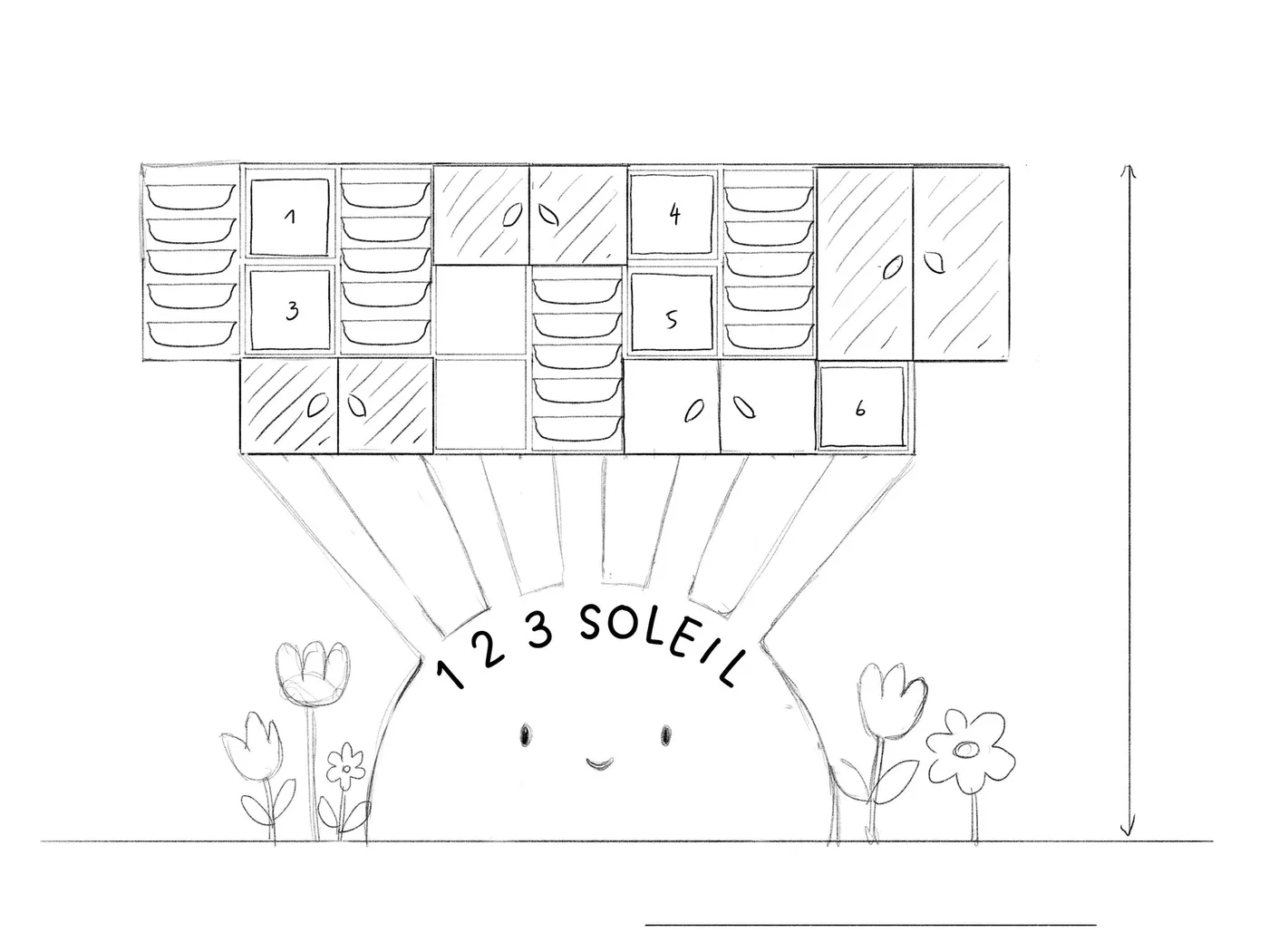 Meuble « 1 2 3 Soleil » — rangements muraux pour une crèche — vue 2