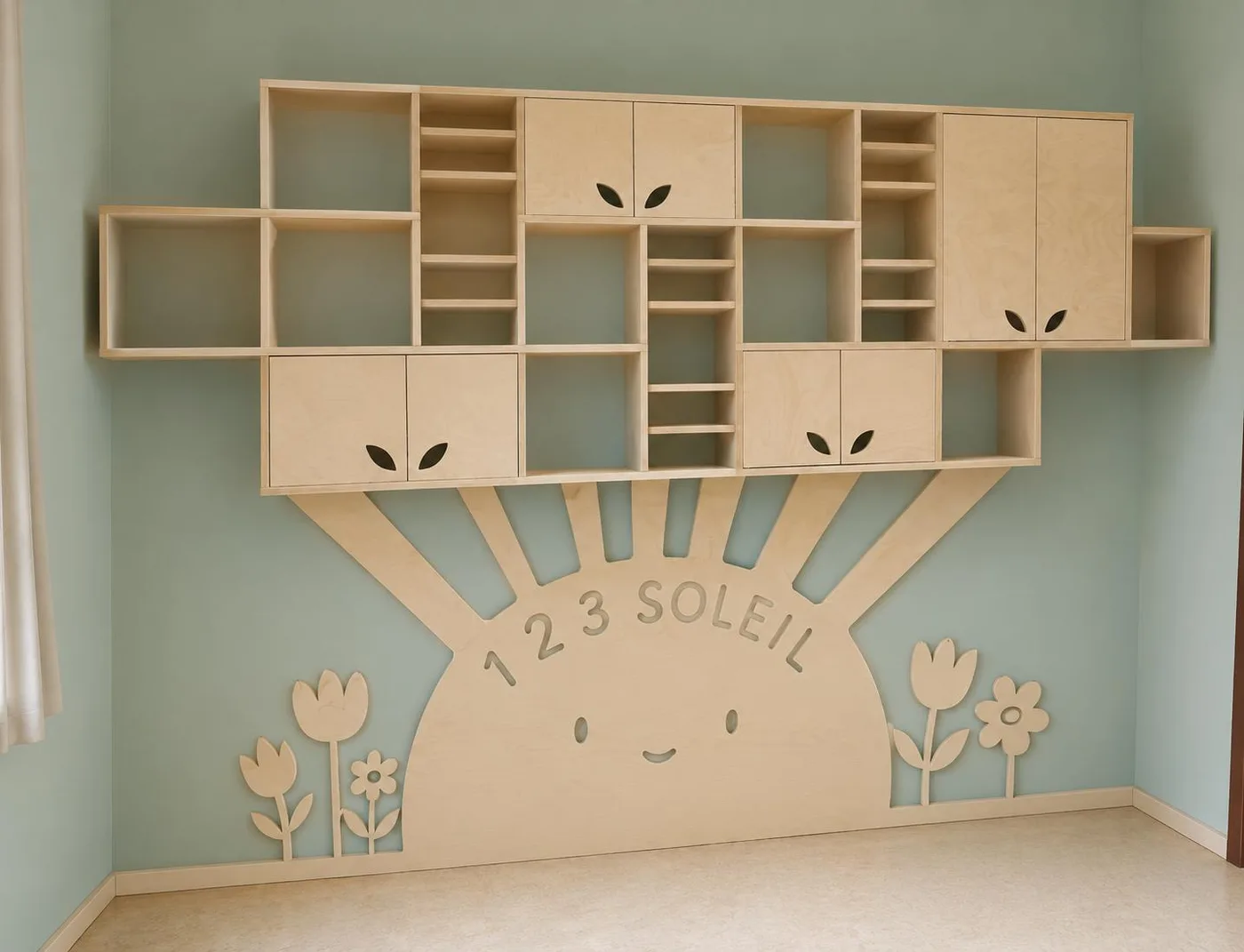 Meuble « 1 2 3 Soleil » — rangements muraux pour une crèche