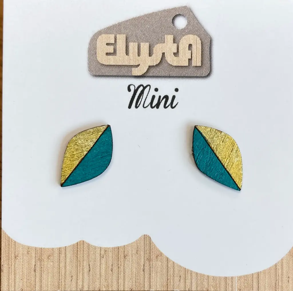 [EBOAD115] Boucles d'oreilles adultes - Petite Feuille Bleue et Jaune